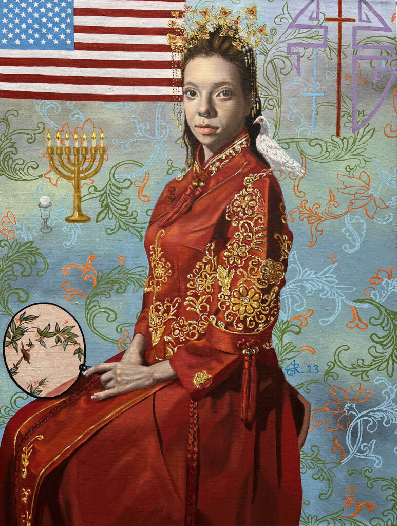 Liuqing Ruth Yang, Bride Waiting For Groom Second Coming, Oil Paint on Linen Canvas, H 24 X W 18 Inches, 2023